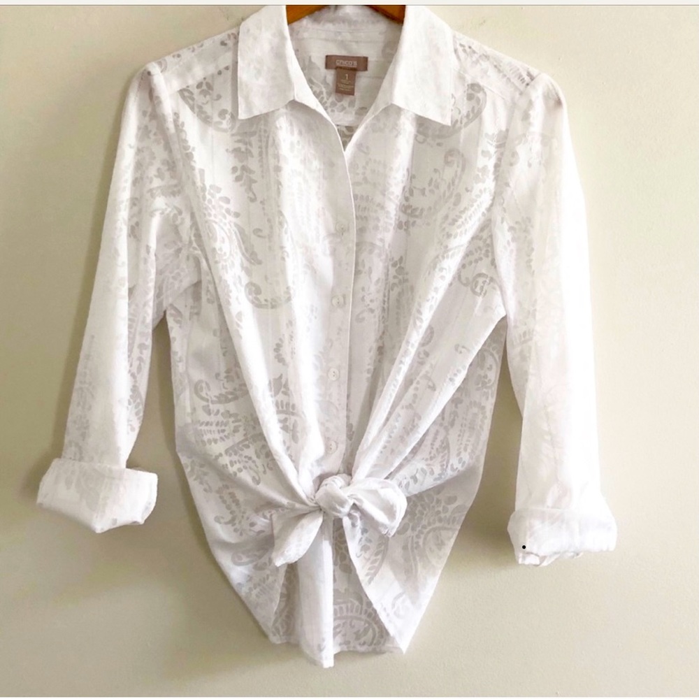 Chico’s White Floral Blouse